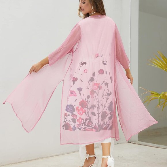 Women's Linen Dress 2 Piece Outfit Floral Sleeveless Loose Maxi Summer Dresses w - Picture 3 of 5